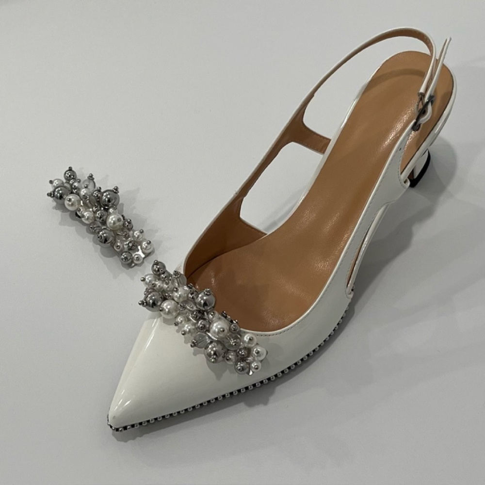 Elegant Faux Pearl and Silver Beaded Shoe Clips
